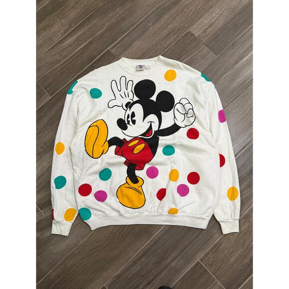 Vintage 90s Disney Mickey AOP Crew Neck XL - Picture 1 of 6